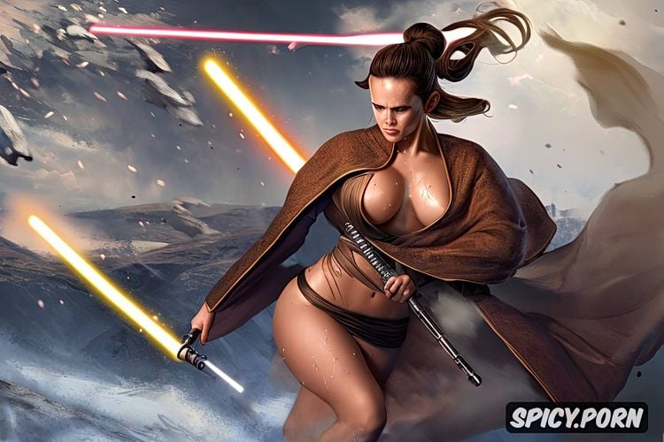 big bouncing tits sweaty, shot from star wars episode, embarrassed shocked blushing angry jedi sith rey skywalker covering her nipples with her hands