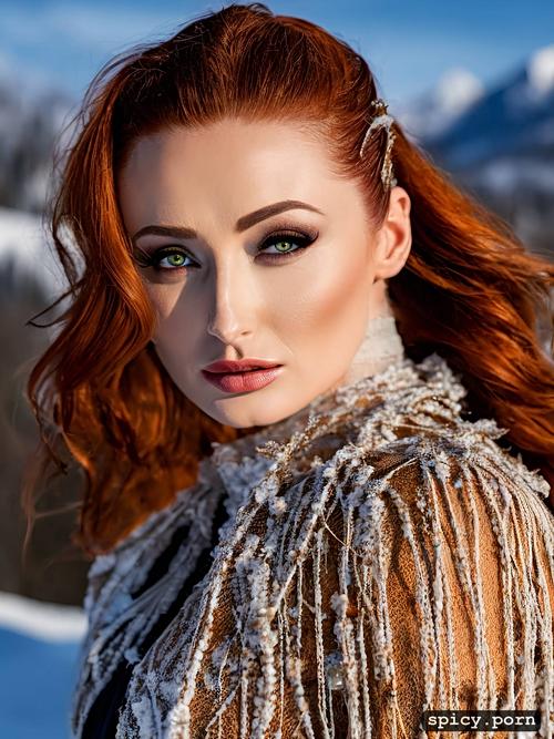 masterpiece, stylephoto, wearing torn dress, snowy landscape
