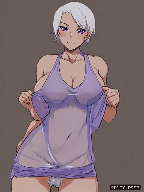 tanktop with underboob and short shorts, see through clothes