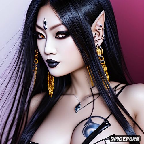 dressed in heavy metal clothing, japanese lady, d art, black hair