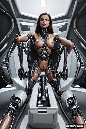 cute teenager, hd, glued to futuristic robotic chair, 4k, perfect tits
