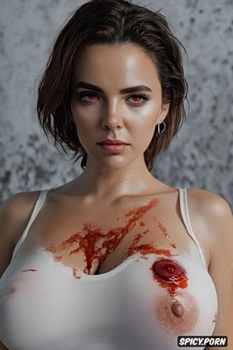 perfect large boobs, red liquid in eyes, high quality, natural face