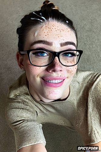 cum in face, skinny, woman 18 yo, glasses, top knot, nerdy, pretty face