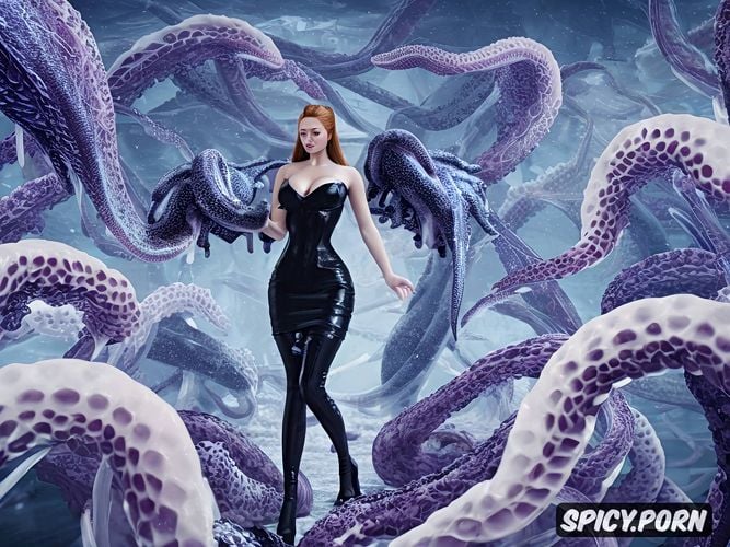 molested by thick alien tentacles, sansa stark, realistic, full body fills the frame