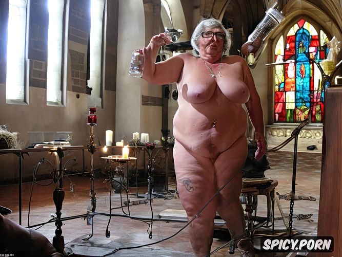 candle, church, stained glass windows, cathedral, glasses, hanging saggy breasts