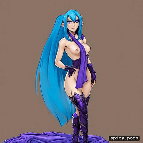 pretty naked female, 91tdnepcwrer, elf, chastity belt, blue hair