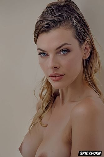 teen, cinematic, full frame, intense look, mila jovovich, cute face