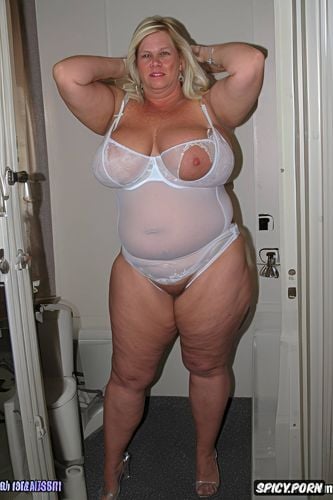 white granny, shaved chubby pussy, the belly is not obese, braless