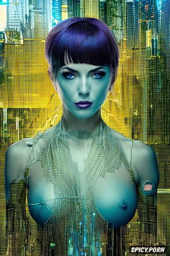 masterpiece, highres, byjustpixels, triadic color, ghost in the shell