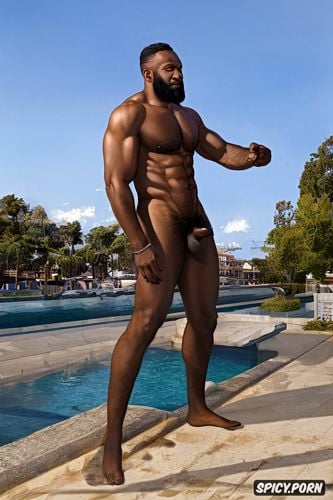 a black hairy man with his massive dick out