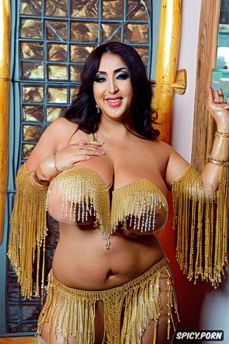 belly dance studio, beautiful smiling face, gorgeous arabian bellydancer