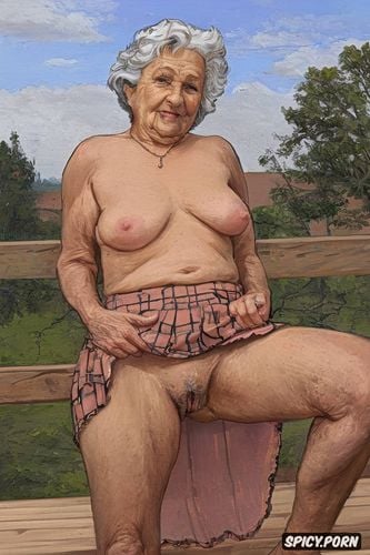 upskirt very realistyc nude pussy, the very old fat grandmother skirt has nude pussy under her skirt