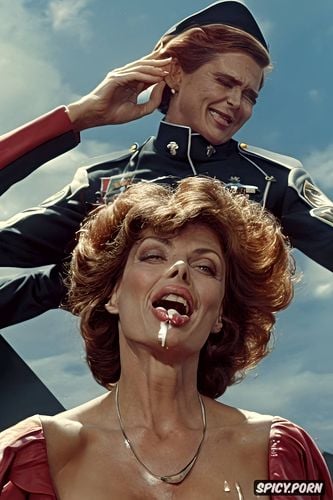 wide open mouth, cum on tongue, sofia loren out of her mind