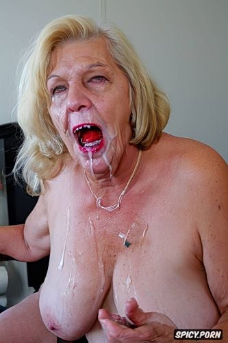 hand job, tremendous splash of sperm in the mouth, tremendous cum on tits