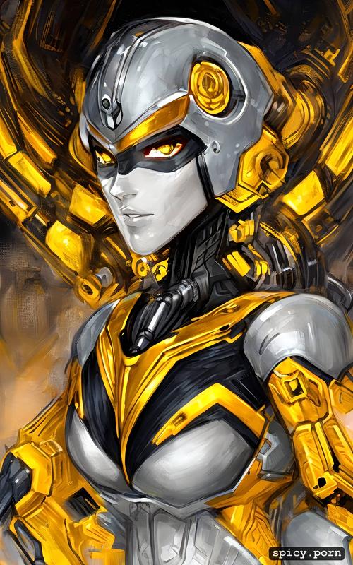 intricate, highly detailed, mech, yellow and black colors, centered