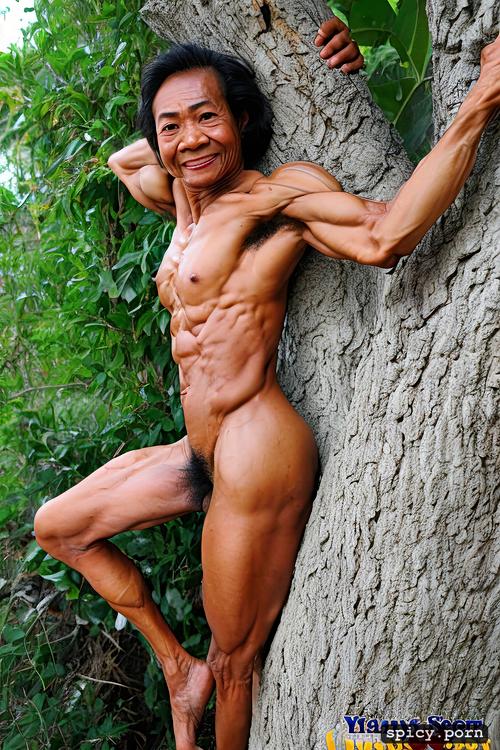 outdoor, brown skin, visible from head to toes, muscular legs
