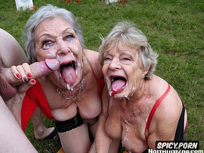 highres, tremendous cum on tits, true color, old zombie grandmother