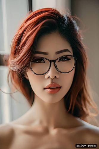 glasses, 19 years old, centered, korean woman, black hair, comprehensive cinematic