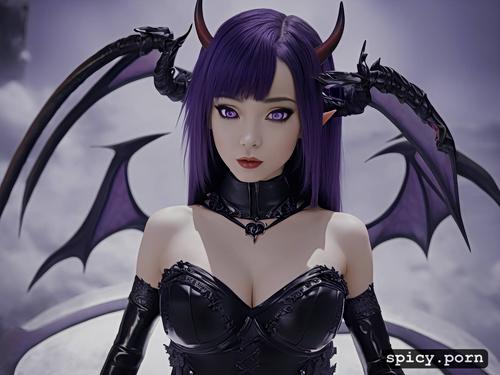 natural boobs, cute face, black demonic tail, white ethnicity