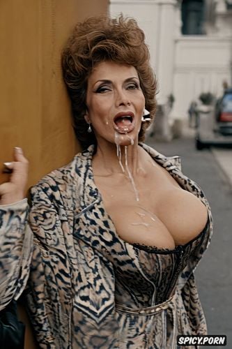 sofia loren, old prostitute, messy hair, giggling, madwoman