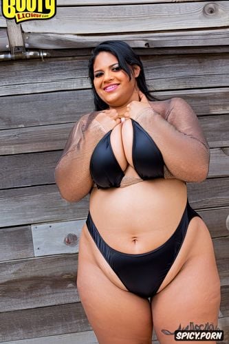 huge flabby belly, detailed cute face, huge gigantic ass, smiling ssbbw mexican woman in a one piece swim suit