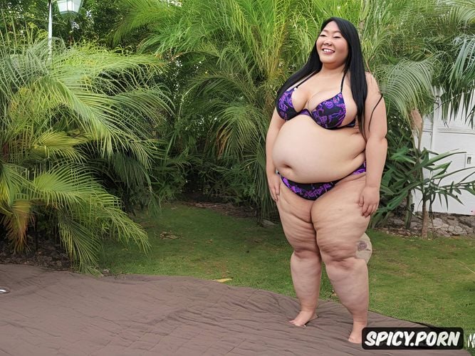 bikini too small, ssbbw belly, bikini with obese belly, cute chinese woman