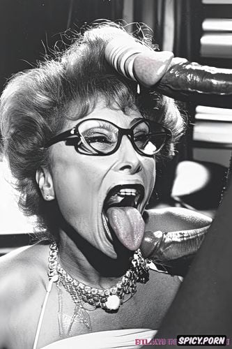 cum on tong, tongue hanging out, mouth wide open, cum on glasses