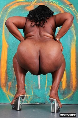 huge round ass, rear view, portrait, intricate, african, thong
