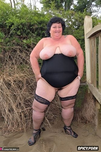 big tits out, legs wide open, 90 years old, front view, ssbbw