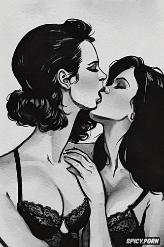 lesbian kissing, two women kissing, clones, bukkake, cumshot