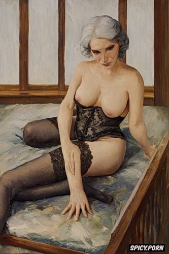 white lace stockings, fauvism painting, anal gape, naked, spreading legs