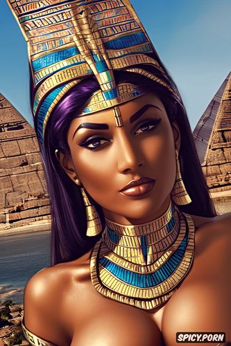 tits out, muscles, femal pharaoh ancient egypt egyptian pyramids pharoah crown royal robes beautiful face topless