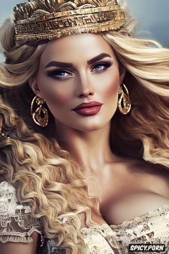 ultra detailed, ultra realistic, fantasy ancient greek queen beautiful face full lips rosey skin long soft ashen blonde hair in a braid diadem full body shot