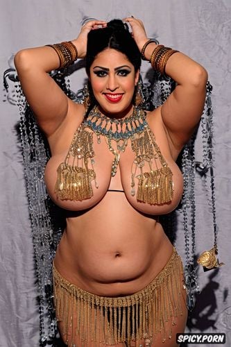 very wide hips, gold and silver, traditional classic belly dance costume with matching bikini top