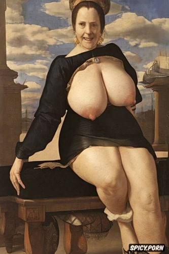 huge melons, upskirt nude pussy, black clothes, giant and perfectly round areolas very big fat tits