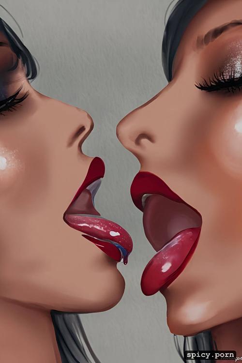 lipstick fetish, shiny lip gloss, thick red lipstick, two lesbians