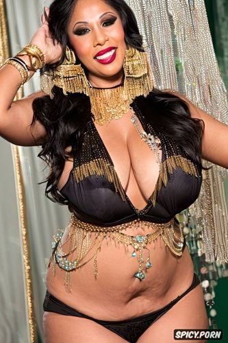 beautiful smiling face, gorgeous indian burlesque dancer, slim waist