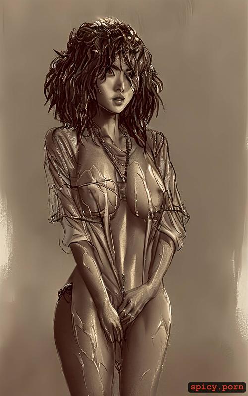 small tits, pencil drawing, casey baugh, very slim, colorless