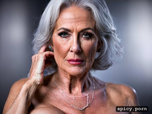 white lady, face with wrinkles, white hair, gilf face generator