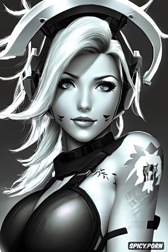 mercy overwatch beautiful face young full body shot, tattoos small perky tits tits out masterpiece