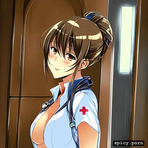 light brown hair, tall, good looking, sexy nurse, barely clothed