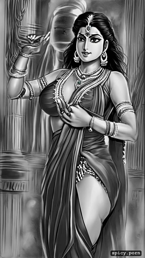 with bhima, detailed eye, strong legs, realistic devi draupadi parvati