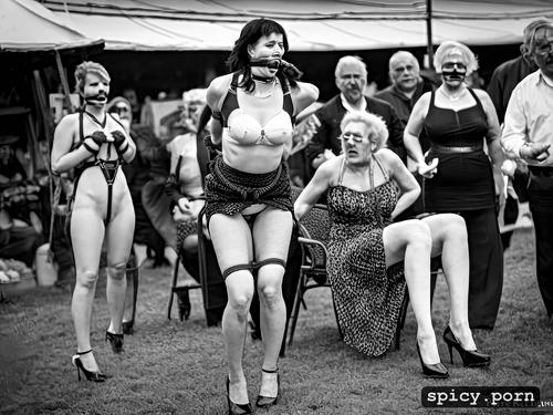 humiliated, perky breasts, harness racing, gagged, white woman