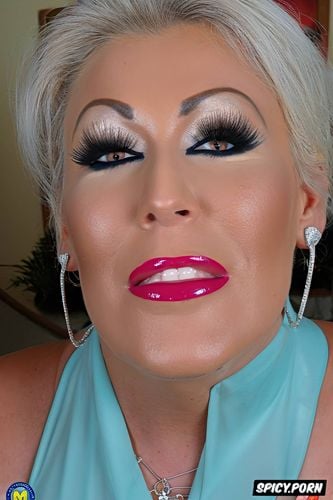 face closeup, extremely heavy makeup, pink lipstick, mascara