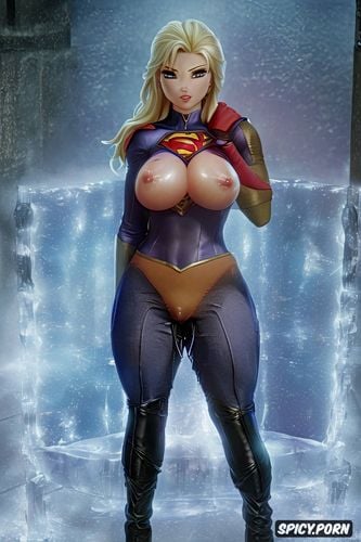 futa supergirl huge round fake tits, big dick leaking pre cum
