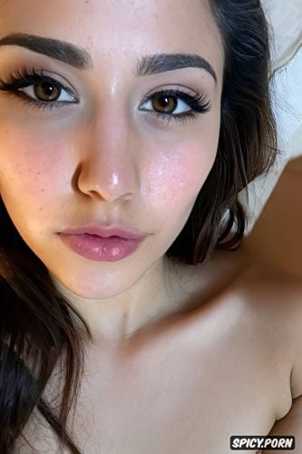 focus on face, real amateur selfie of a cute spanish teen girlfriend