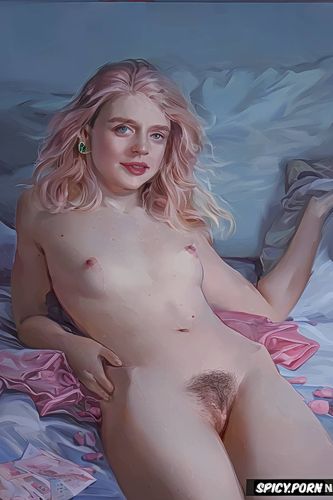 pink pussy, short blue hair, extremely pale skin, 20 years old