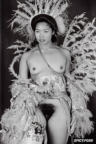 royal duchess, sepia, samba, hairy vagina, feathers, japanese nude geisha