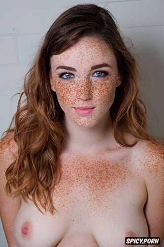 gorgeous face, athletic body, full figure, large breasts, freckles on nose and chest