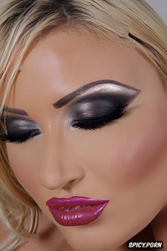 slut makeup, blonde bimbo, glossy lips, bimbo makeup, beautiful face closeup